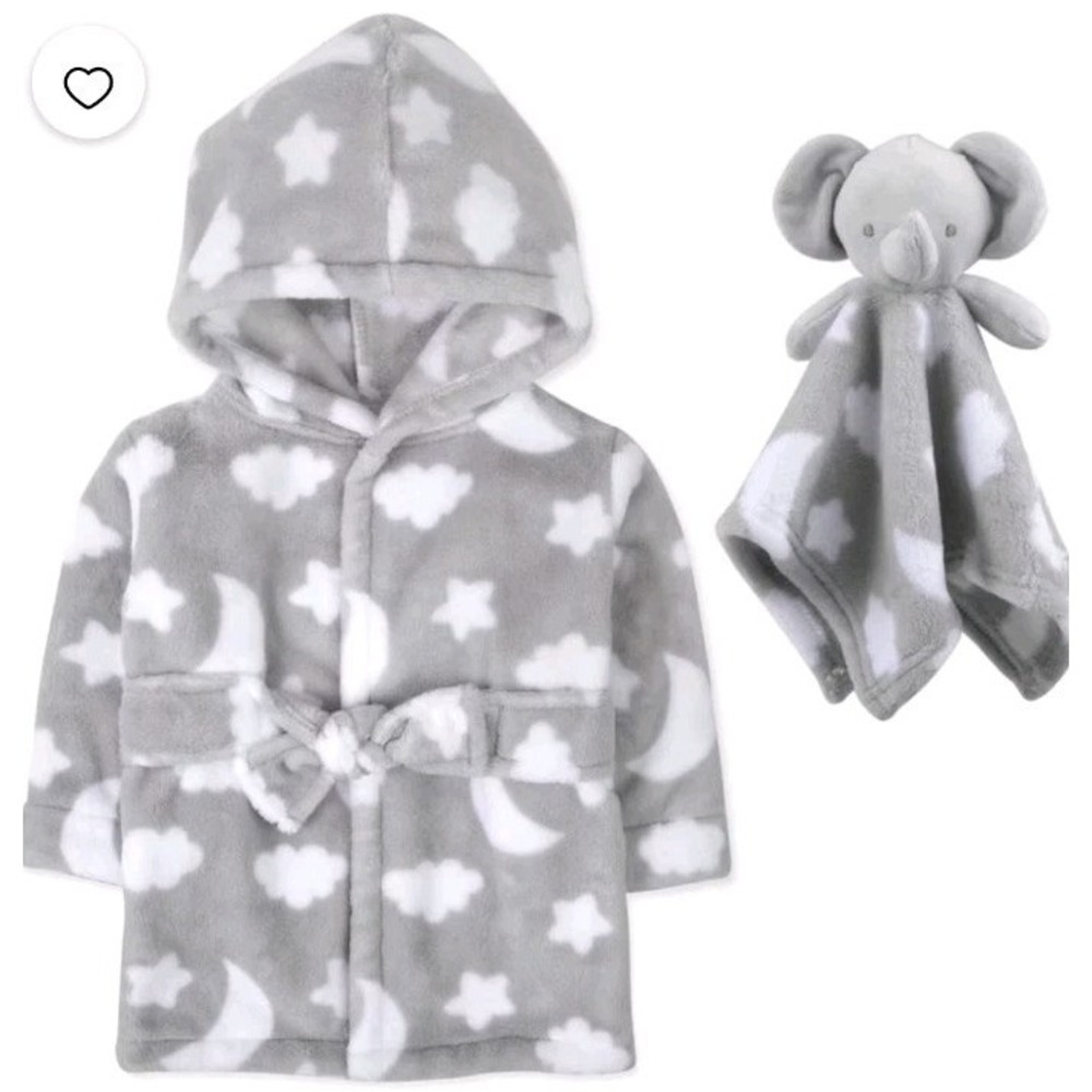 NWT Baby Essentials Hooded Bathrobe with Tie Closure & Matching Minky Blanket